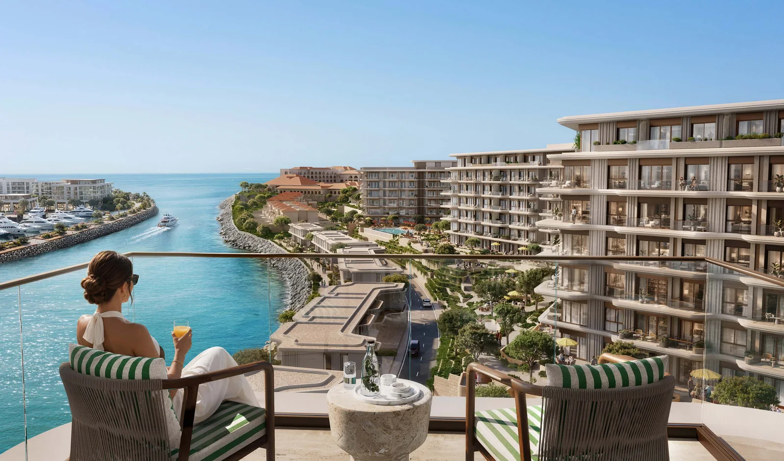 إطلالة شرفة Waterfront على القناة والمارينا والبحر