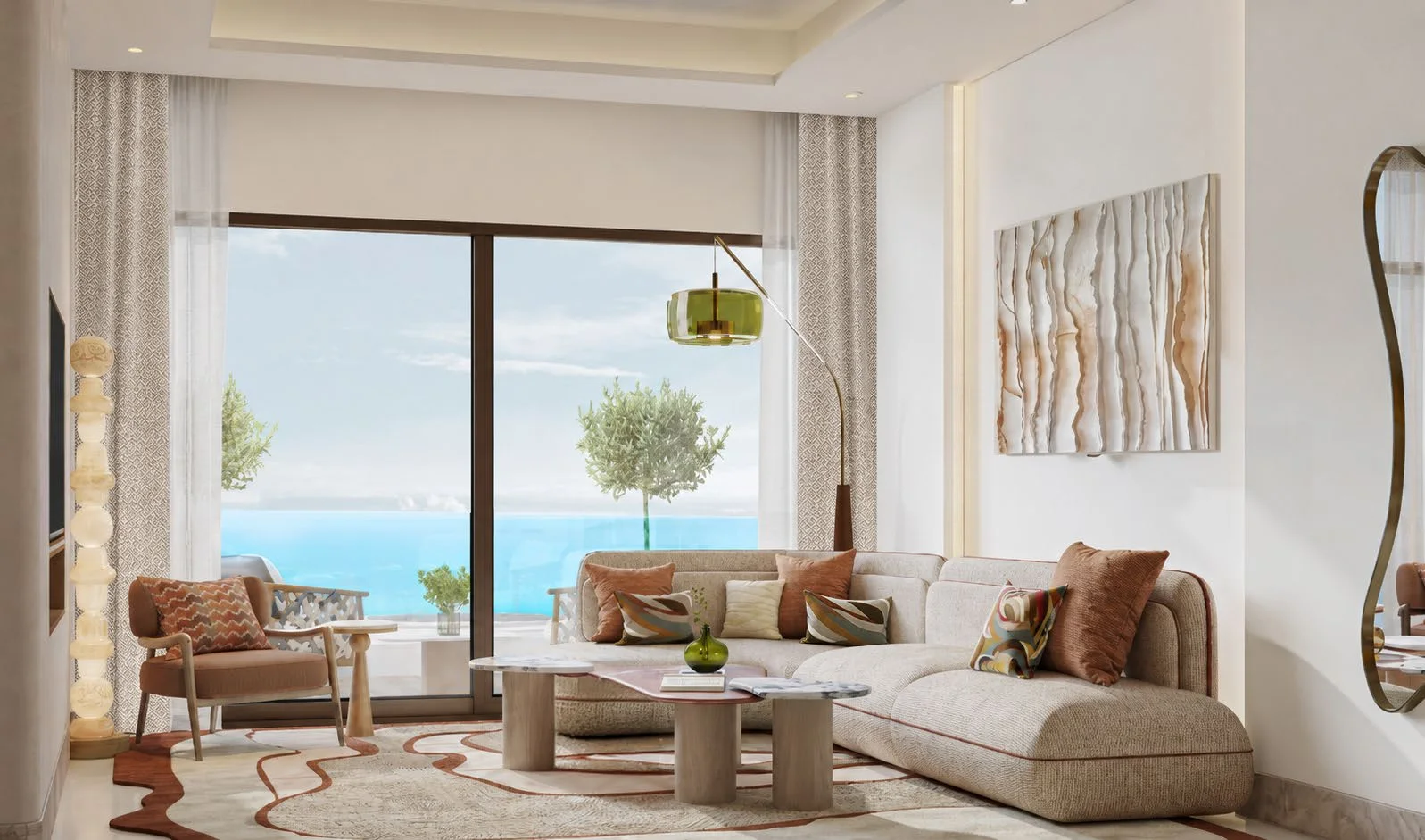 مساحة المعيشة ضمن نموذج الشقة بثلاث غرف في بروشور Waterfront